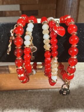 5 Strand  Beaded  LOVE Charm Bracelet